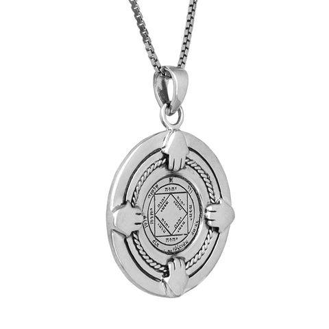 Kabbalah Pendant Victorious Seal Pentacle King Solomon Amulet w/Hamsa Silver 925