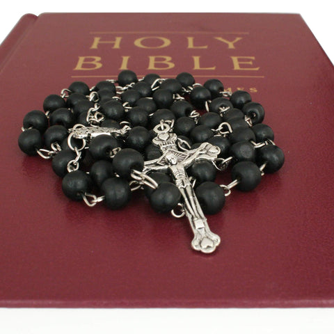 Aroma Wooden Black Rosary w/ Jerusalem Cross Crucifix in Box from Holy Land Gift 18,5"