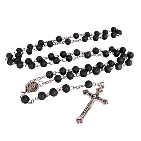 Aroma Wooden Black Rosary w/ Jerusalem Cross Crucifix in Box from Holy Land Gift 18,5"