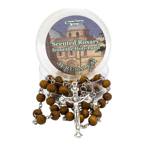 Aroma Wooden Rosary w/Jerusalem Cross Crucifix in Box from Holy Land Gift 18,5"