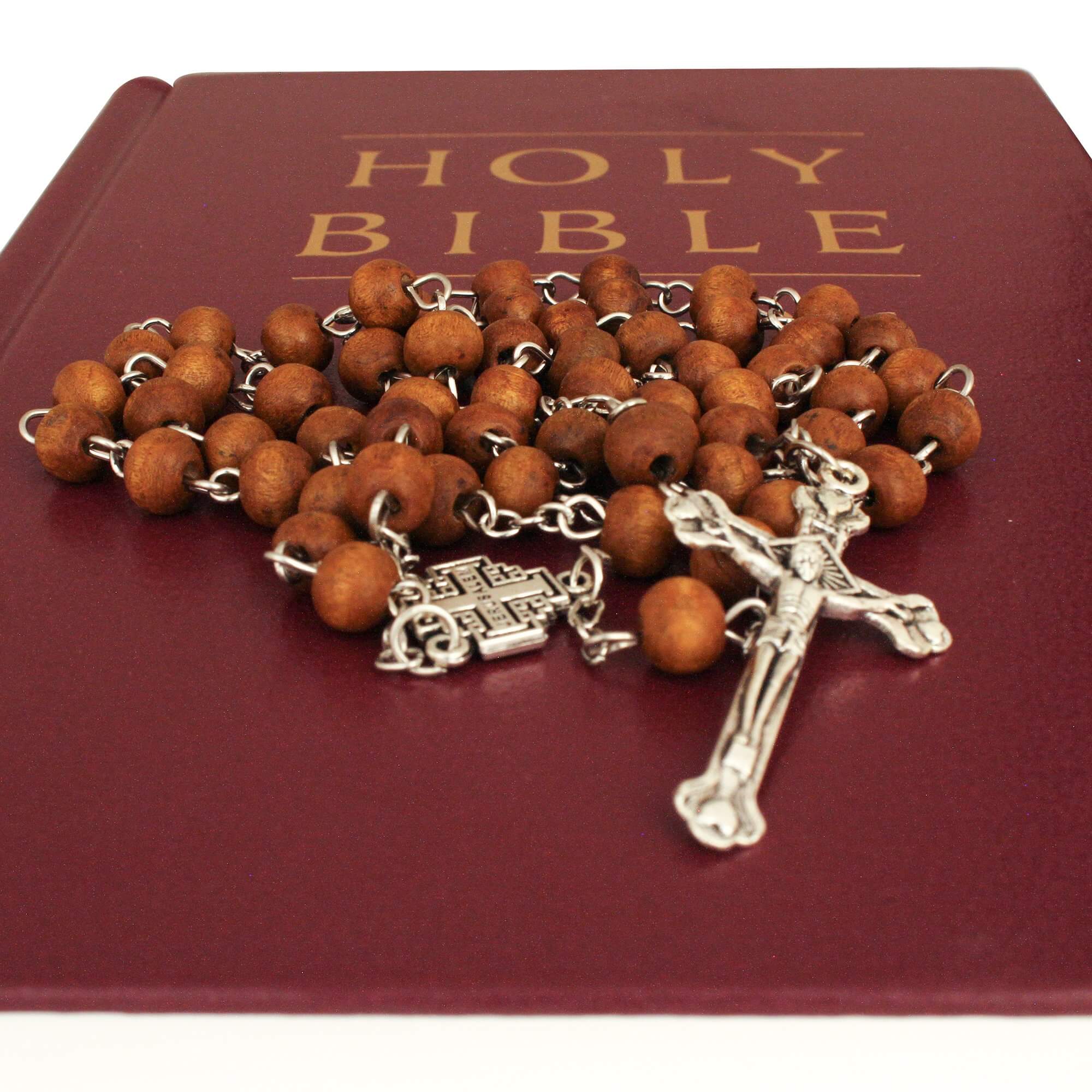 Aroma Wooden Rosary w/Jerusalem Cross Crucifix in Box from Holy Land Gift 18,5"