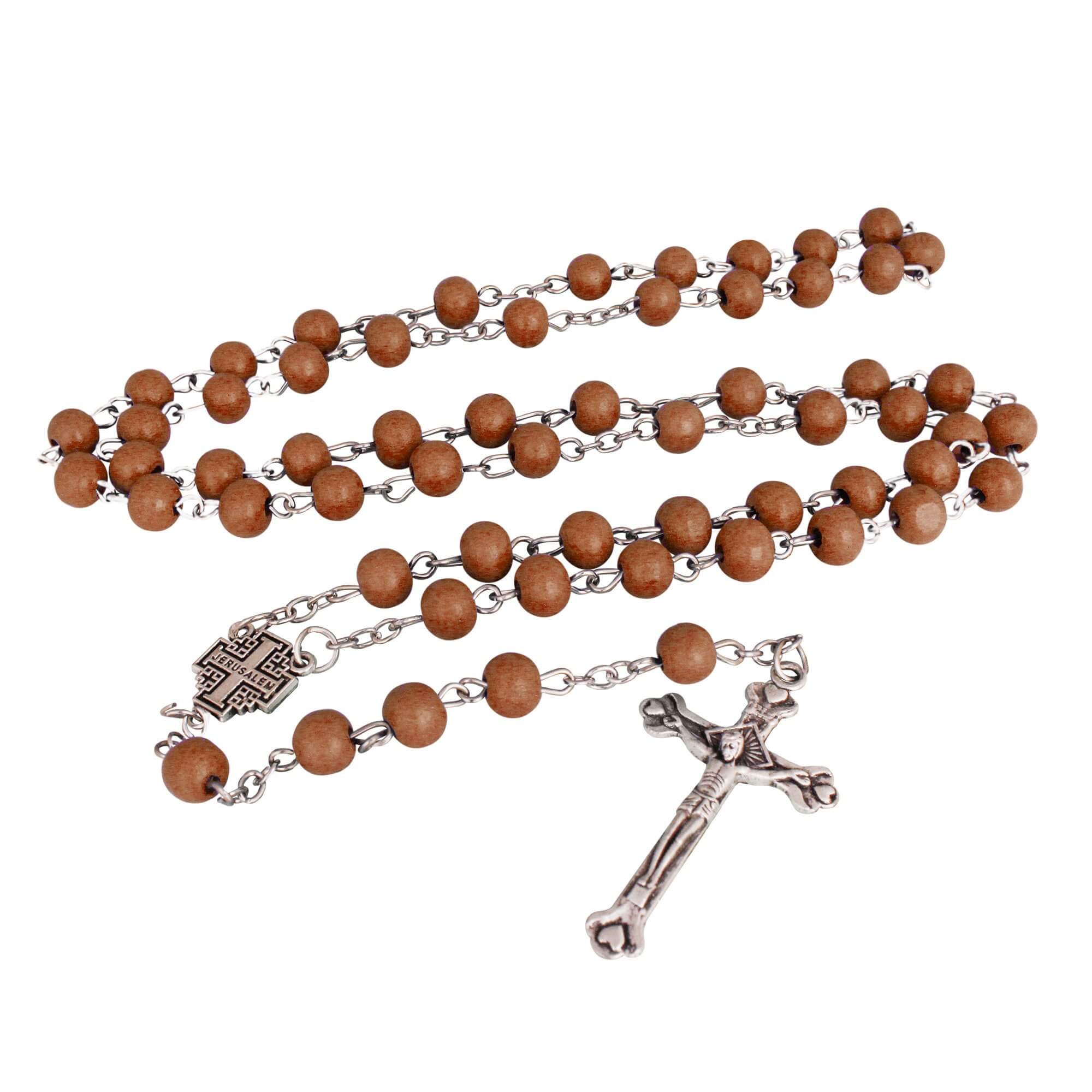 Aroma Wooden Rosary w/Jerusalem Cross Crucifix in Box from Holy Land Gift 18,5"