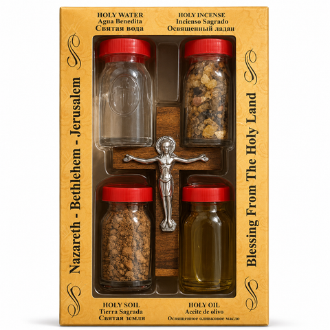 Holy Land Complete Gift Set - Holy Water, Soil, Oil and Incense with Cross