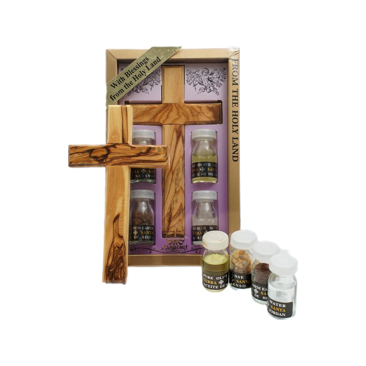 Traditional Christian Blessing Kit w/ Classic Cross, Incense, Olive Oil, Holy Water & Bethlehem Soil