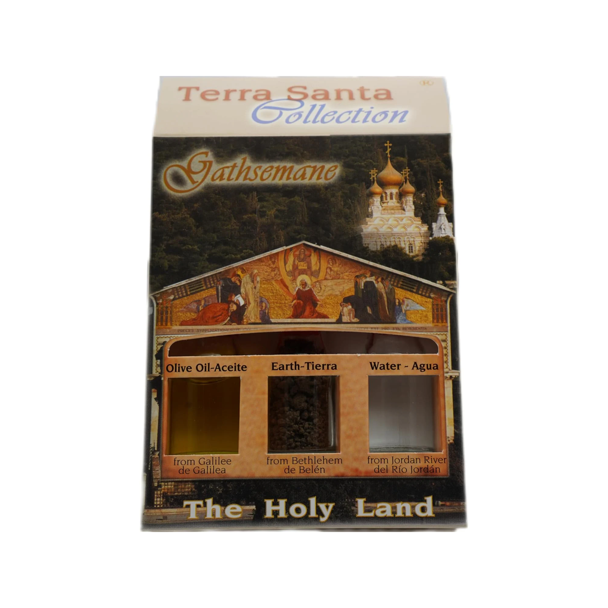 Christian Gethsemane Themed Christian Gift Set w/ 3 Bottles - Olive Oil, Holy Water & Holy Soil 10ml/ 0.3 oz