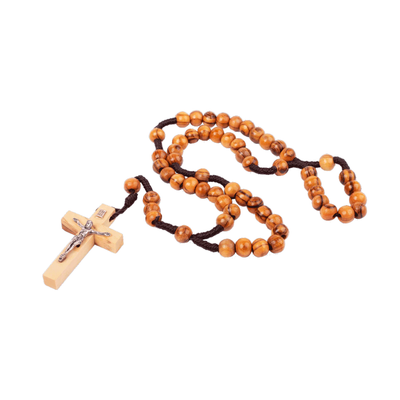 Catholic Rosary Beads Olive Wood Сrucifixion Handmade Necklace Bethlehem 15.5"