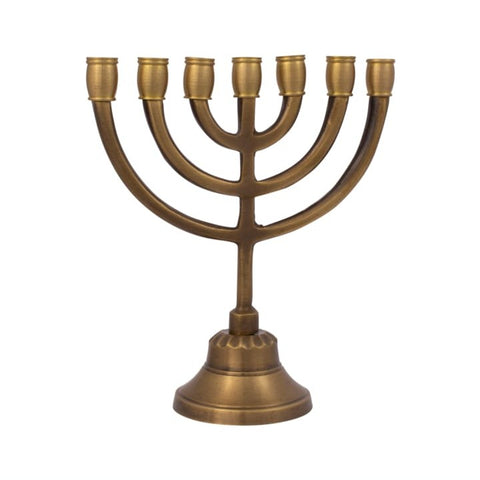 Small Matte Gold Brass Vintage Seven Branch Menorah 15cm – Temple-Inspired Judaica