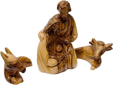 Holy Family in Bark Grotto 6" Olive Wood Nativity Set from Bethlehem