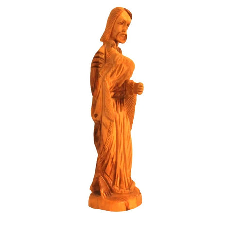 Olive Wood Good Shepherd Jesus with Lamb Statue – Bethlehem Christian Home Decor Gift