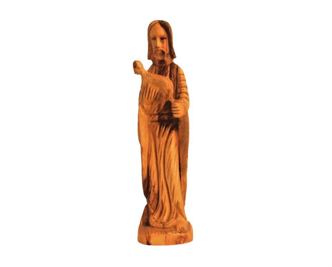 Olive Wood Good Shepherd Jesus with Lamb Statue – Bethlehem Christian Home Decor Gift