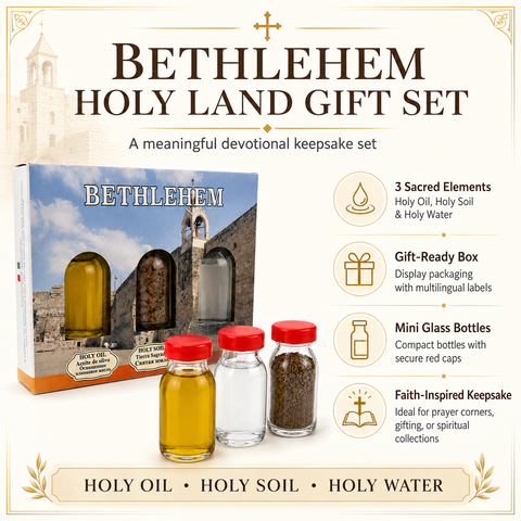 Blessed Holy Land Gift Set – Authentic Bethlehem Soil, Jordan River Water & Virgin Olive Oil