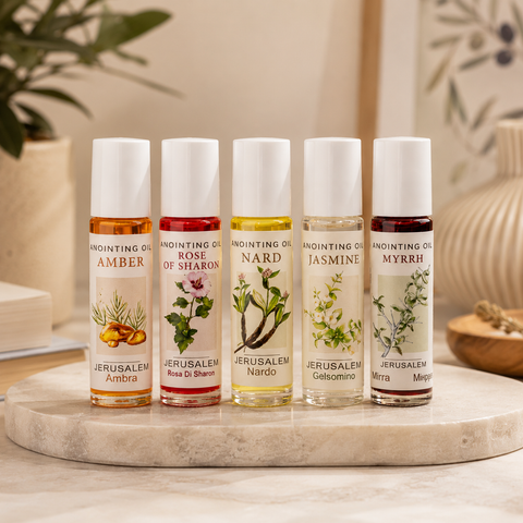 Jerusalem Anointing Oil Roll-On Set – Amber, Rose of Sharon, Nard, Jasmine & Myrrh
