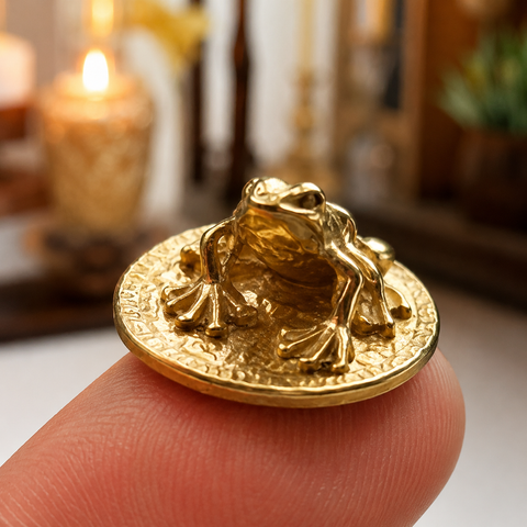 18K Gold Gilded Silver Money Frog Wealth Charm & Feng Shui Amulet