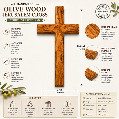 Jerusalem Cross Handmade Natural Olive Wood Bethlehem