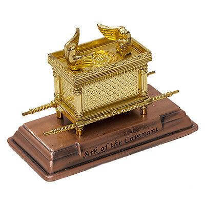 front view gold plated ark of the covenant figurine replica
