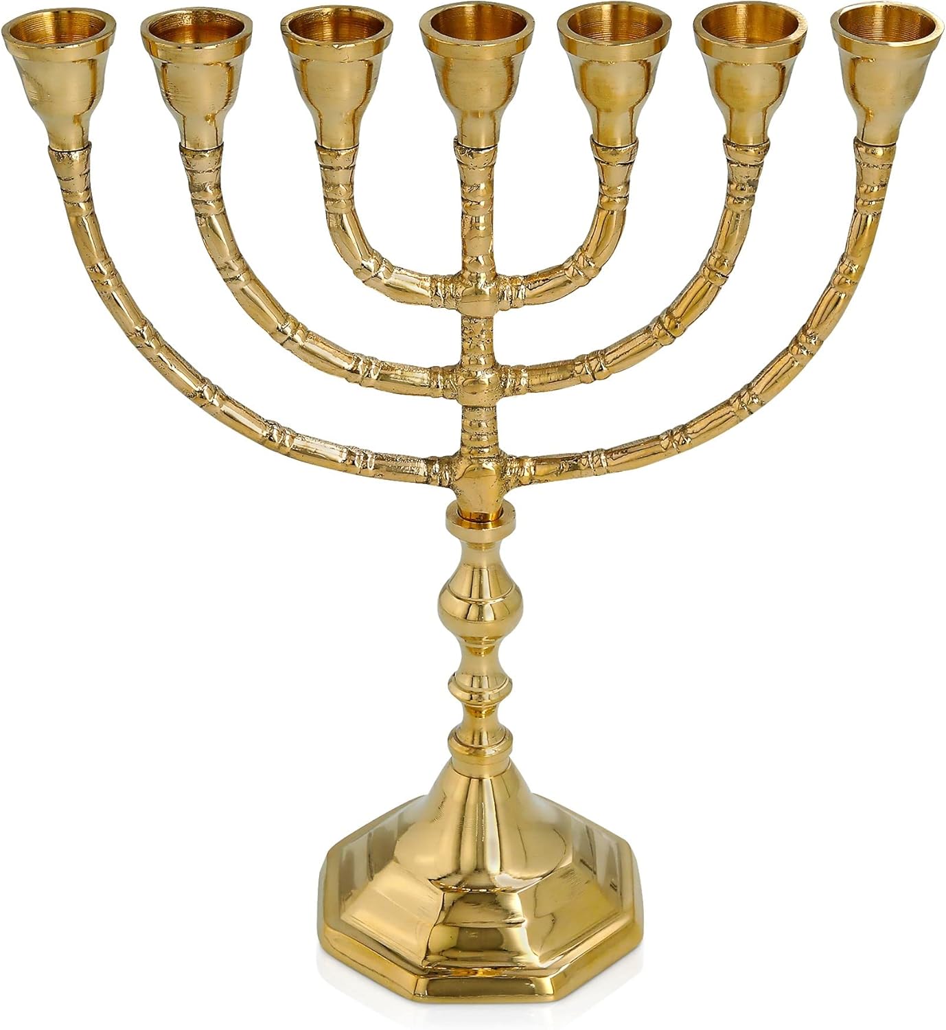 Authentic 7-branch brass menorah from Jerusalem with Star of David design for Jewish worship and spiritual blessing