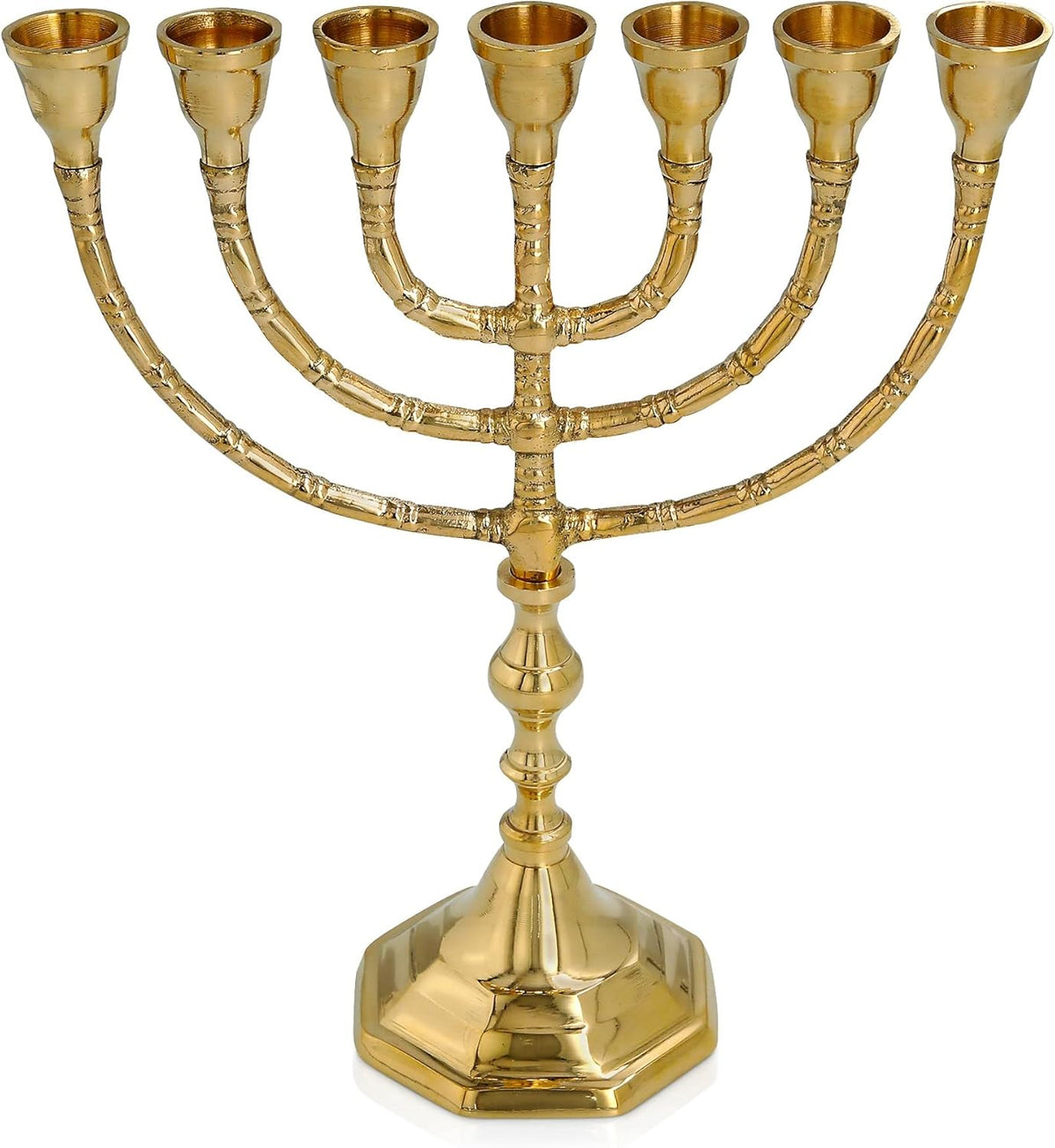 Authentic 7-branch brass menorah from Jerusalem with Star of David design for Jewish worship and spiritual blessing