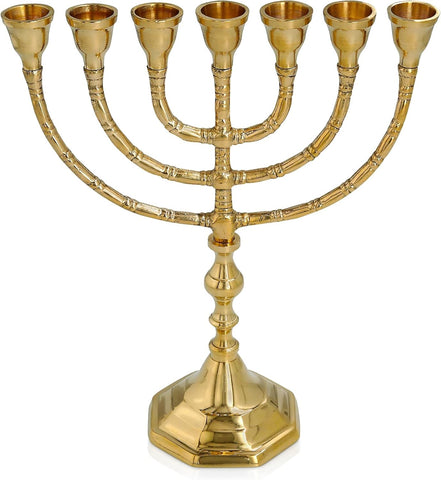 Authentic 7-branch brass menorah from Jerusalem with Star of David design for Jewish worship and spiritual blessing