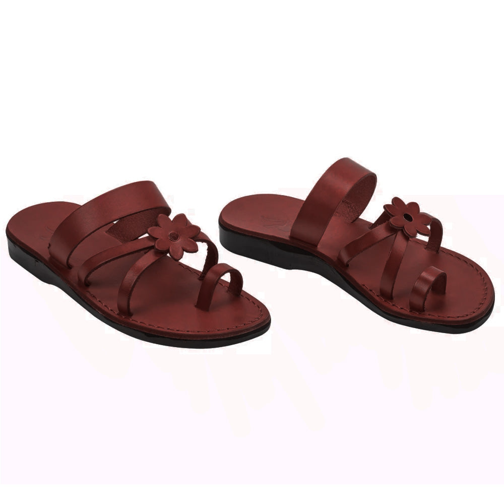 authentic women’s flower leather sandals inspired by biblical tradition