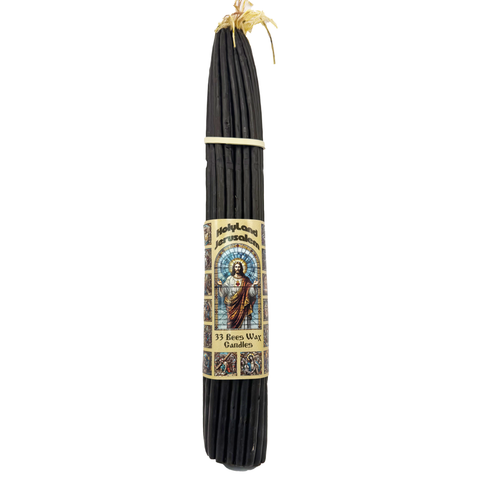 33pcs Black Blessed Beeswax Church Candles from Jerusalem Jesus Christ 11"/28cm