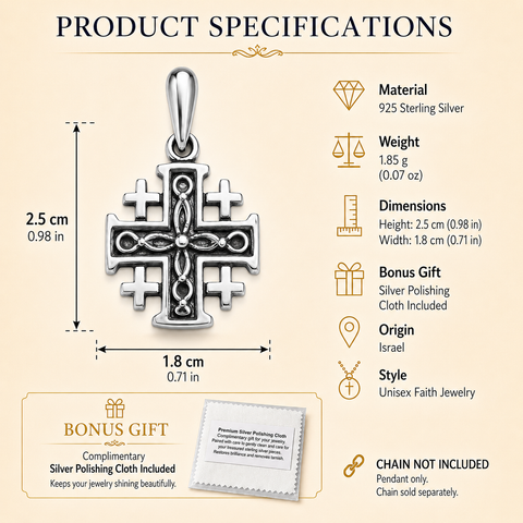 925 Sterling Silver Jerusalem Crusader Cross Pendant Authentic Holy Land Jewelry