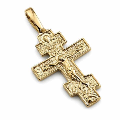 Vermeil Orthodox Cross Pendant - 925 Sterling Silver 8K Gold Religious Crucifix