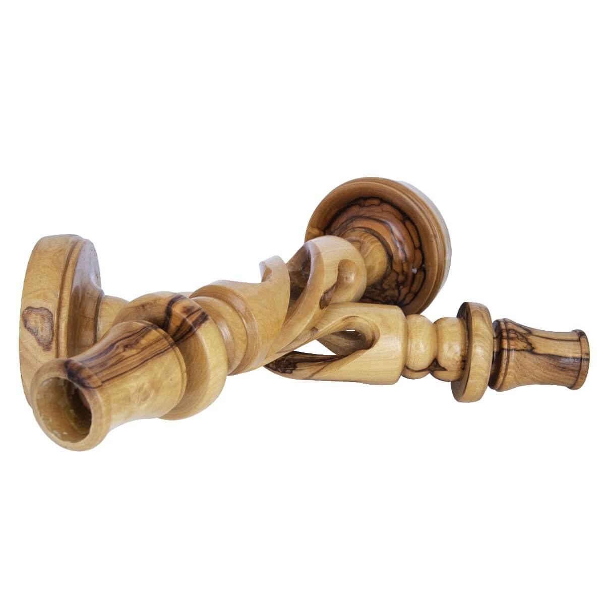 Reverse side of Bethlehem olive wood candle holders
