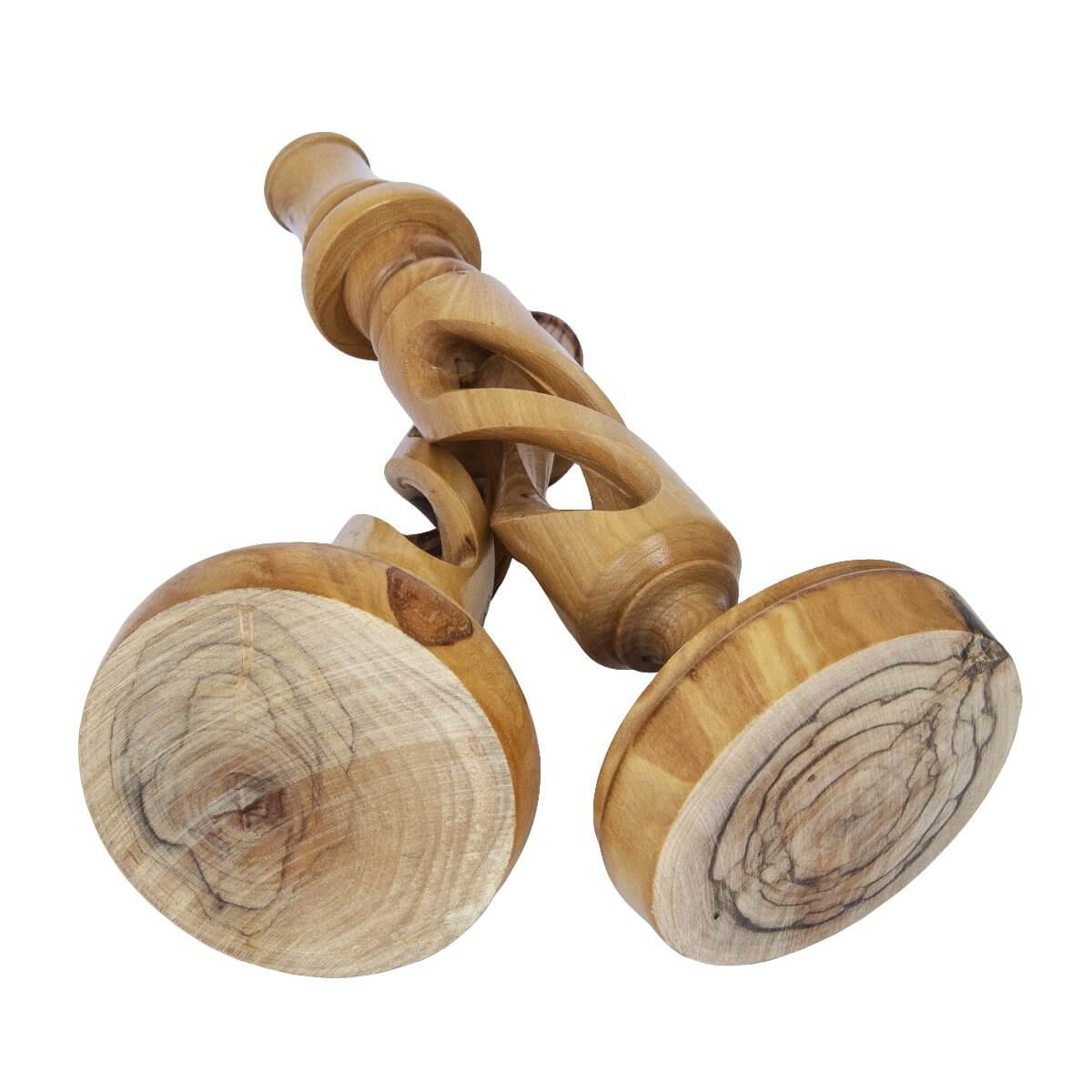 Bethlehem candle holders crafted olive wood pair closeup