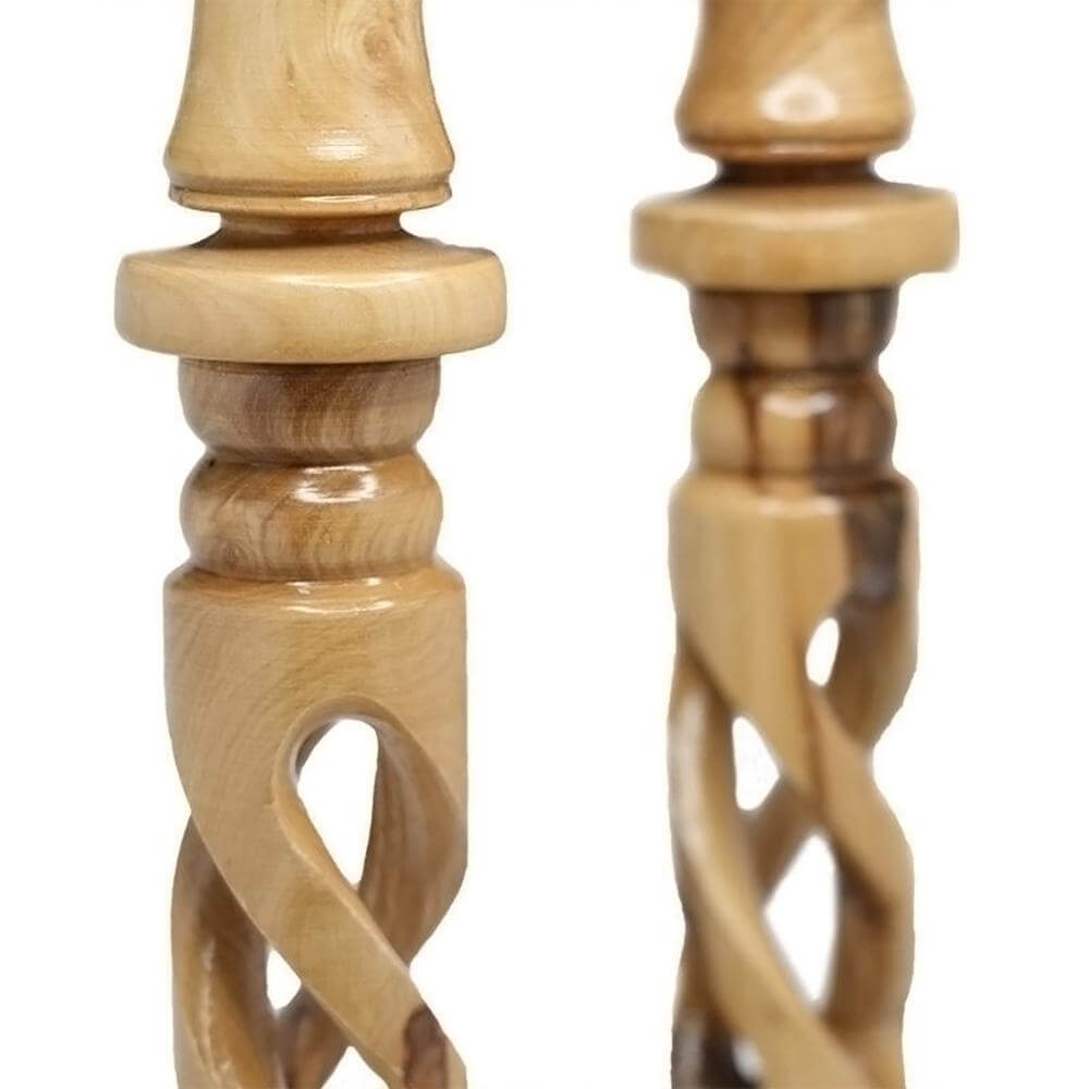 Pair of Bethlehem olive wood candle holders with smooth polish