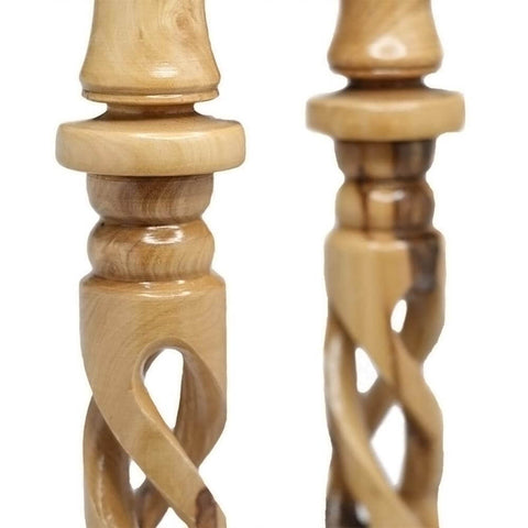 Pair of Bethlehem olive wood candle holders with smooth polish