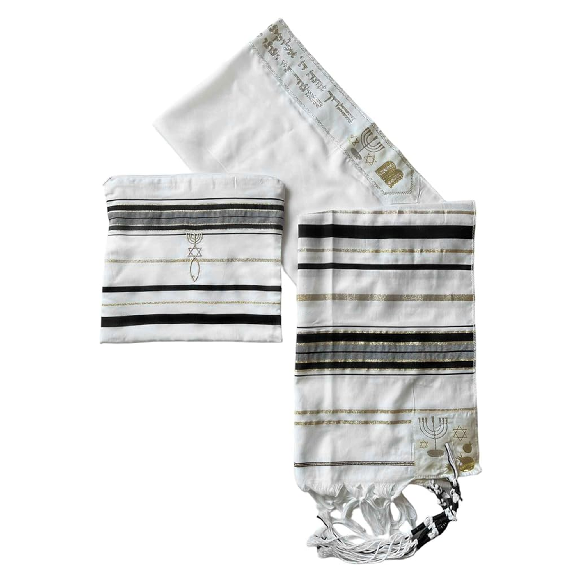 Black prayer shawl tallit for Jewish worship and Sabbath