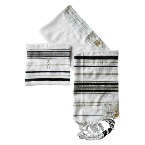 Black prayer shawl tallit for Jewish worship and Sabbath