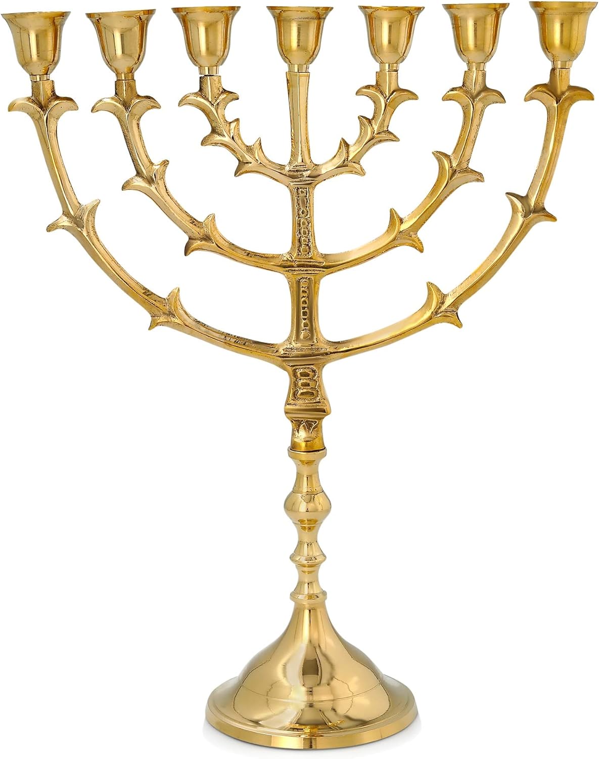 Brass 7 branch menorah with Star of David for Jewish prayer and blessings