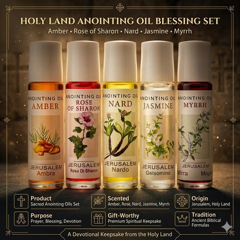 Holy Land Anointing Oil Roll-On Set – Amber, Rose of Sharon, Nard, Jasmine & Myrrh