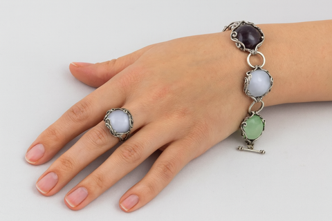 925 Sterling Silver Bracelet with Multicolor Cat’s Eye Gemstones