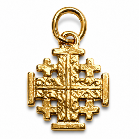 18K Gold Plated Silver Jerusalem Cross Pendant Holy Land Gift