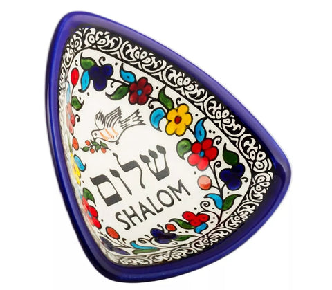 Bright Colorful Triangle Decorative Bowl -Shalom Design | Armenian Ceramic 6"/14cm