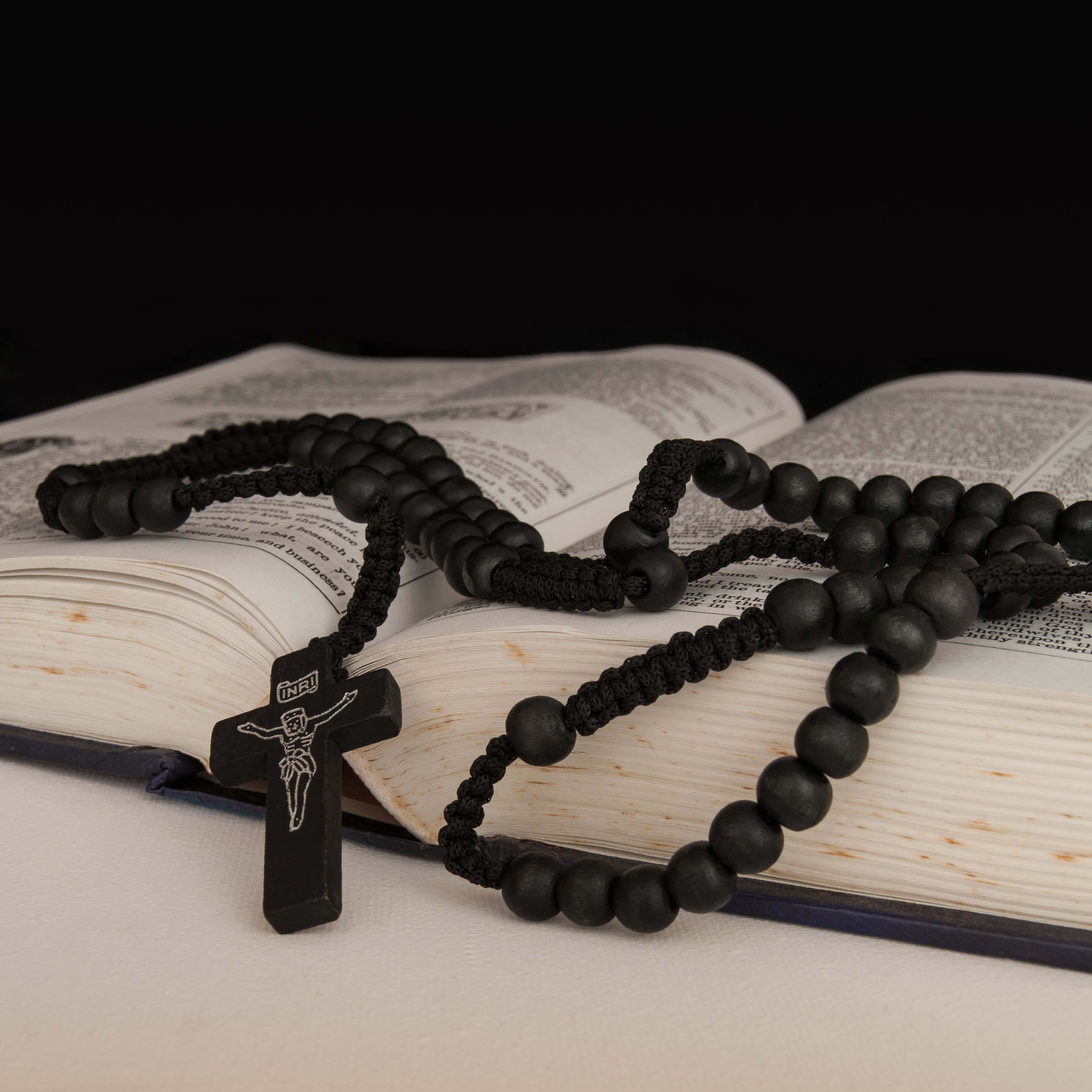 Devotional Catholic rosary with wooden crucifix