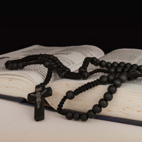 Devotional Catholic rosary with wooden crucifix