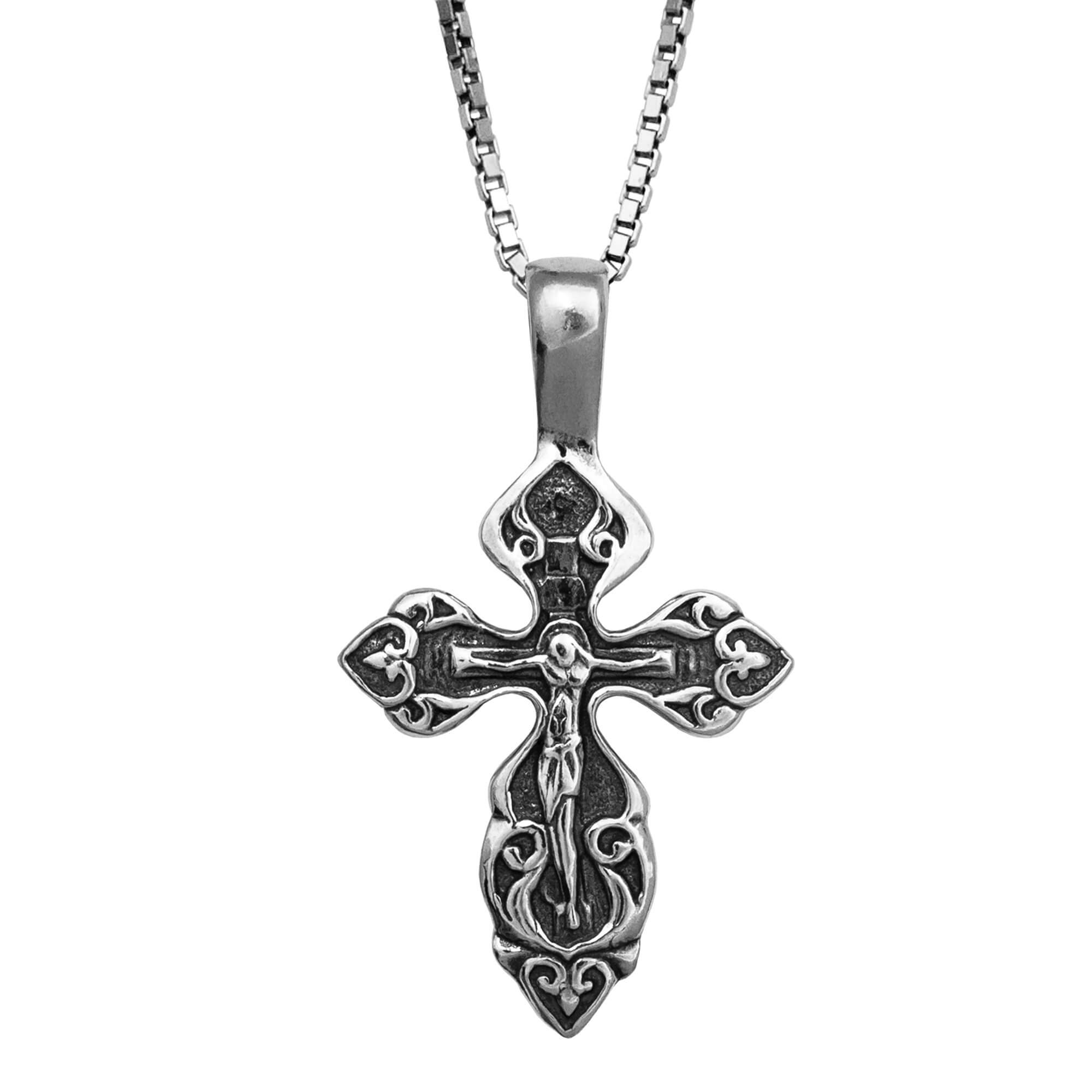 Catholic sterling silver cross pendant, Jerusalem tradition