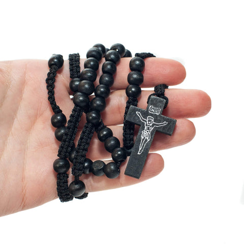 Catholic rosary wooden beads with black crucifix