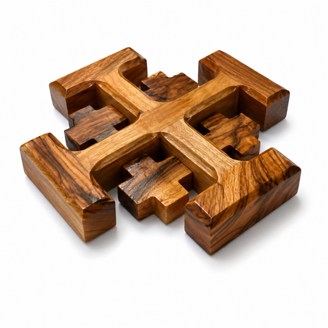 Jerusalem Cross Natural Olive Wood Wall Plaque Authentic Bethlehem Carving