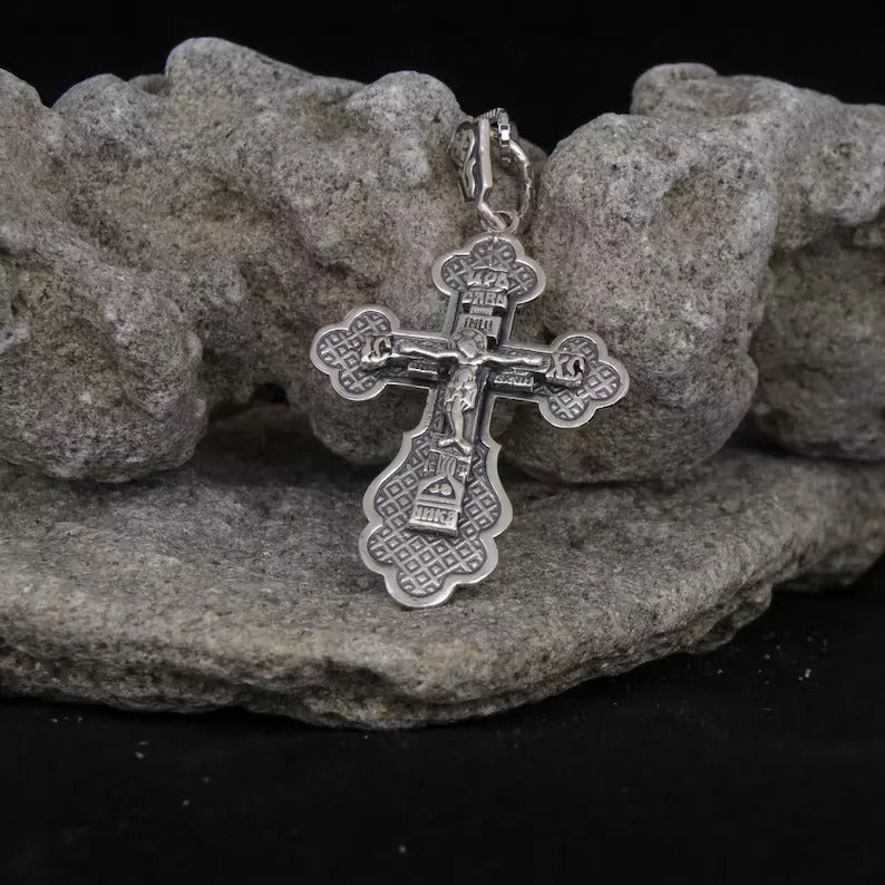 gift Christian pectoral cross 925 sterling — prayer keepsake
