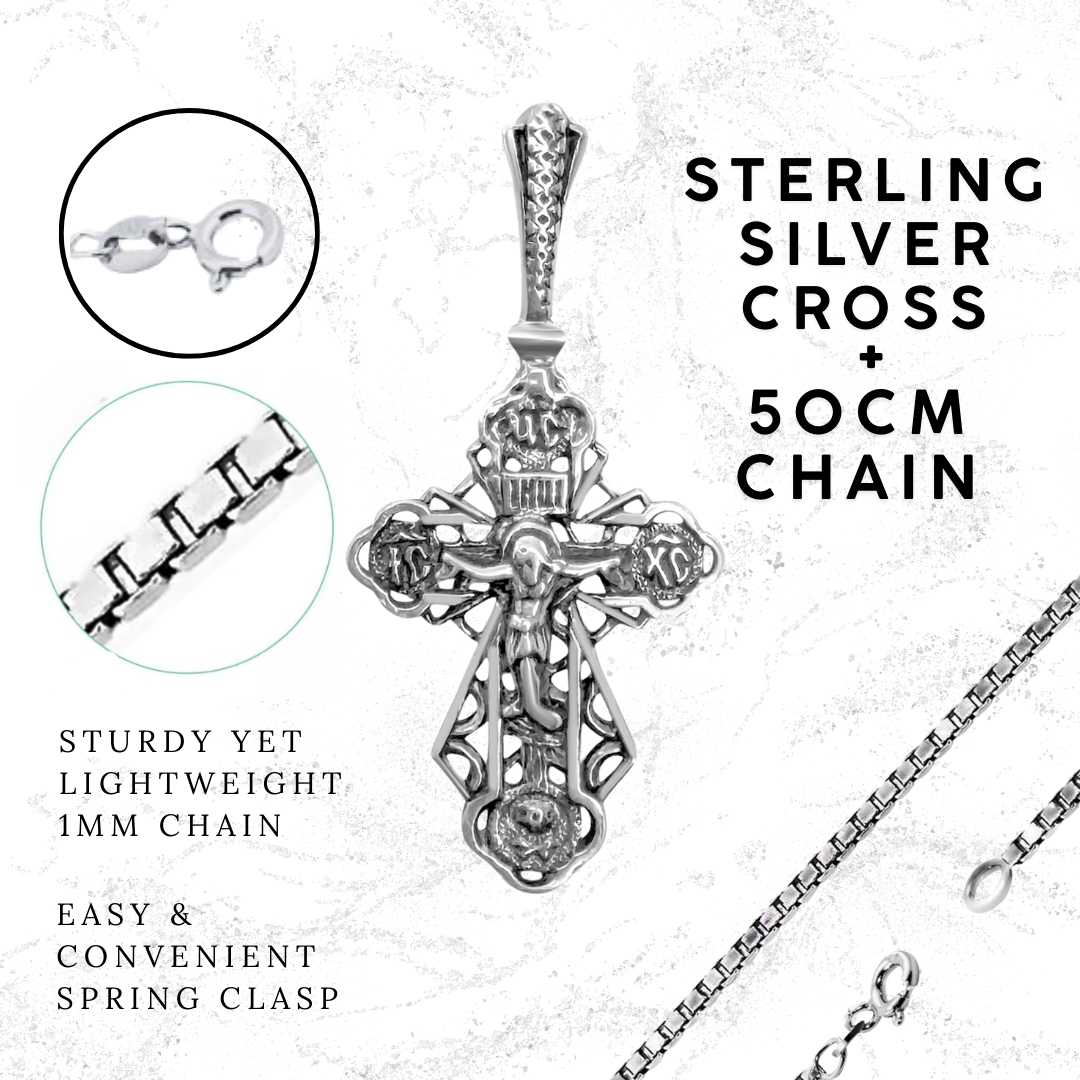 Christian silver cross necklace gift — Holy Land devotional keepsake
