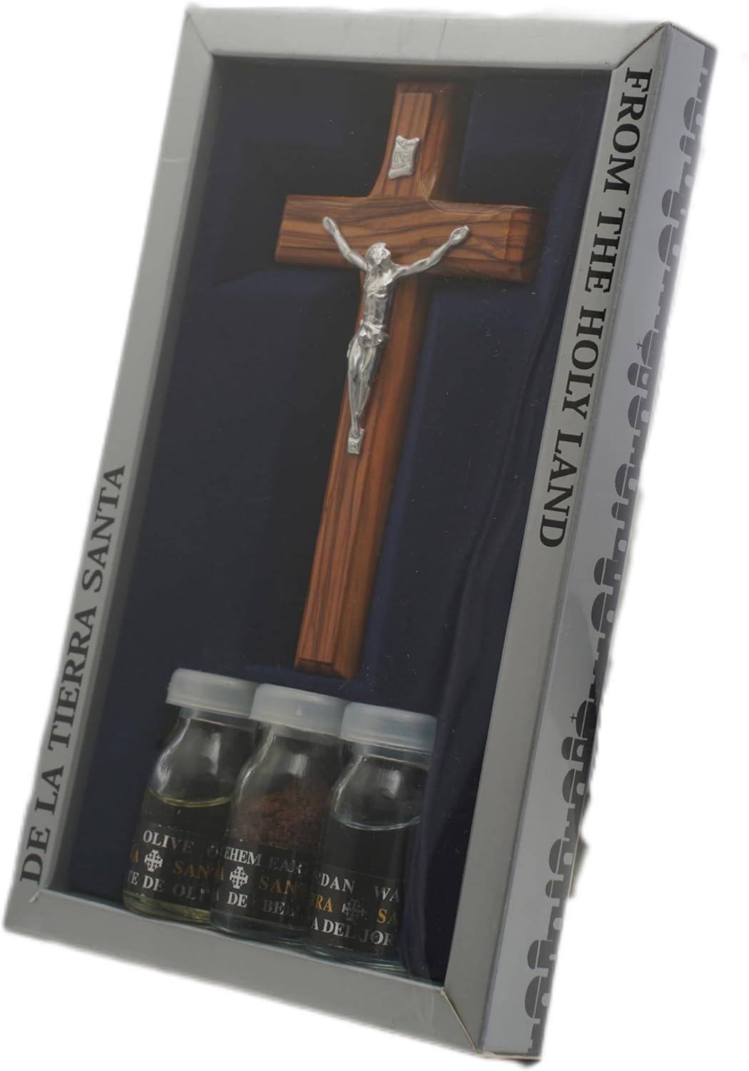 Crucifix with holy oil, water, and Bethlehem soil devotional set