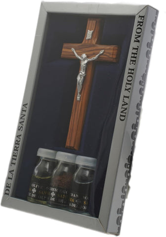 Crucifix with holy oil, water, and Bethlehem soil devotional set