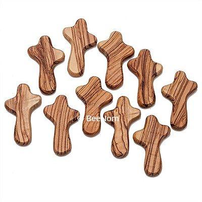 Crucifixes & Crosses - Set Of 10 Handmade Small Cross Olive Wood From Jerusalem The Holy Land 2.5 Each