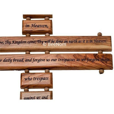 Crucifixes & Crosses - Wall Cross Hand Made With A Lord's Prayer Of Olive Wood Holy Land 18"/45 Cm