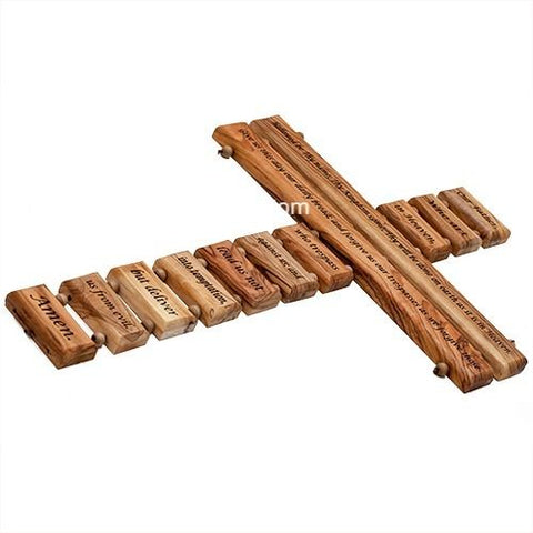 Crucifixes & Crosses - Wall Cross Hand Made With A Lord's Prayer Of Olive Wood Holy Land 18"/45 Cm