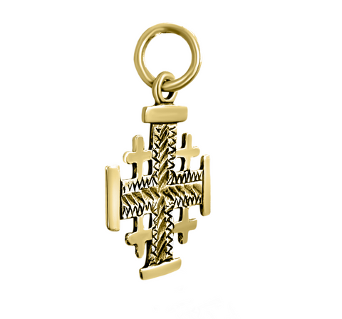 Silver Holy Land cross charm, tiny crusader style on chain
